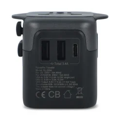 Adapter podróżny PowerPro wykonany z plastiku pochodzącego z recykling / Czarny LT41029-N0002