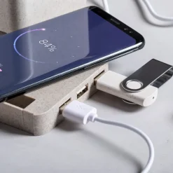 Ładowarka bezprzewodowa 5W ze słomy pszenicznej, hub USB 2.0, pojemnik na przybory do pisania, stojak na telefon / Neutralny V0116-00