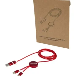 Alasia kabel do synchronizacji danych i szybkiego ładowania 5 w 1 27 W o długości 150 cm z tworzyw sztucznych i aluminium pochodzących z recyklingu / Czerwony 12442521