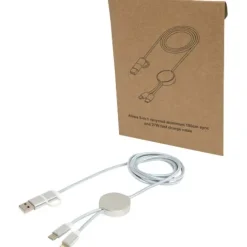 Alasia kabel do synchronizacji danych i szybkiego ładowania 5 w 1 27 W o długości 150 cm z tworzyw sztucznych i aluminium pochodzących z recyklingu / Srebrny 12442581