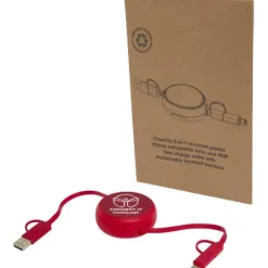 Alasia zwijany kabel do synchronizacji danych i szybkiego ładowania 5 w 1 45 W o długości 100 cm z tworzyw sztucznych i aluminium pochodzących z recyklingu / Czerwony 12442021