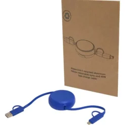 Alasia zwijany kabel do synchronizacji danych i szybkiego ładowania 5 w 1 45 W o długości 100 cm z tworzyw sztucznych i aluminium pochodzących z recyklingu / Błękit królewski 12442053