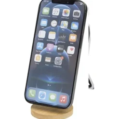 Alcor składana podstawka na telefon z mocowaniem magnetycznym, wykonana z tworzyw sztucznych pochodzących z recyklingu z elementami bambusowymi / Biały 12446301
