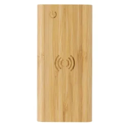 Bambusowy, bezprzewodowy power bank 8000 mAh, ładowarka bezprzewodowa 5W / Brązowy P322.359