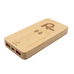 Bambusowy bezprzewodowy power bank 8000 mAh B'RIGHT, ładowarka bezprzewodowa 15W | Benson / Drewno V0053-17