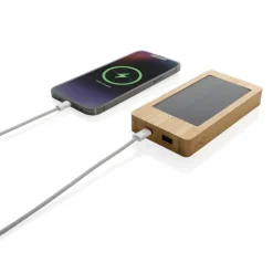 Bambusowy power bank 10000 mAh, ładowarka słoneczna / Brązowy P322.399