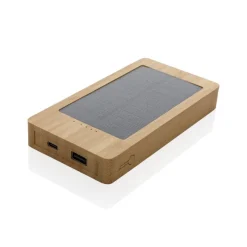Bambusowy power bank 10000 mAh, ładowarka słoneczna / Brązowy P322.399