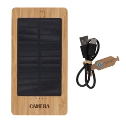 Bambusowy power bank 10000 mAh, ładowarka słoneczna / Brązowy P322.399