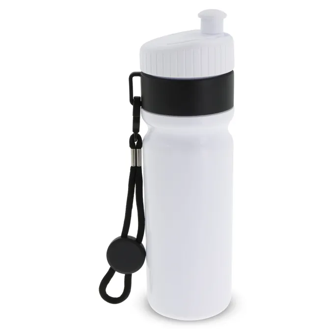 Bidon Sportowy Z Obwódka I Kolorowym Sznurkiem 750ml / Biały / czarny LT98736-N0102
