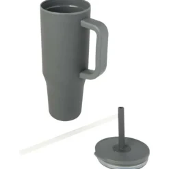 Brady izolowany kubek z certyfikatem RCS o pojemności 900 ml z silikonową słomką / Szary 10086783