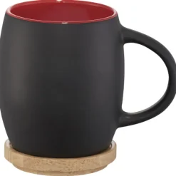 Ceramiczny kubek Hearth z drewnianym wiekiem/spodeczkiem / Czarny 10046602