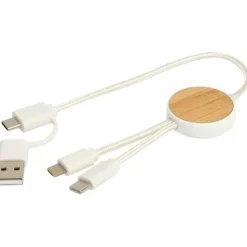 Chechia kabel do synchronizacji danych i szybkiego ładowania 5 w 1 27 W o długości 30 cm z tworzyw sztucznych pochodzących z recyklingu z detalami z bambusa / Biały 12442101