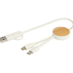 Chechia kabel do synchronizacji danych i szybkiego ładowania 5 w 1 27 W o długości 30 cm z tworzyw sztucznych pochodzących z recyklingu z detalami z bambusa / Biały 12442101