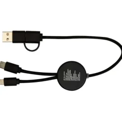 Chechia kabel do synchronizacji danych i szybkiego ładowania 5 w 1 27 W o długości 30 cm z tworzyw sztucznych pochodzących z recyklingu z detalami z bambusa / Czarny 12442190