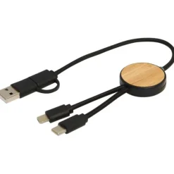 Chechia kabel do synchronizacji danych i szybkiego ładowania 5 w 1 27 W o długości 30 cm z tworzyw sztucznych pochodzących z recyklingu z detalami z bambusa / Czarny 12442190