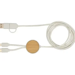 Chechia kabel do synchronizacji danych i szybkiego ładowania 5 w 1 27 W o długości 150 cm z tworzyw sztucznych pochodzących z recyklingu z detalami z bambusa / Biały 12442201