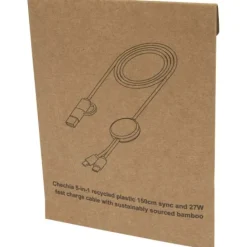 Chechia kabel do synchronizacji danych i szybkiego ładowania 5 w 1 27 W o długości 150 cm z tworzyw sztucznych pochodzących z recyklingu z detalami z bambusa / Czarny 12442290