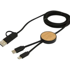 Chechia kabel do synchronizacji danych i szybkiego ładowania 5 w 1 27 W o długości 150 cm z tworzyw sztucznych pochodzących z recyklingu z detalami z bambusa / Czarny 12442290