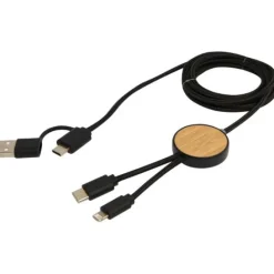 Chechia kabel do synchronizacji danych i szybkiego ładowania 5 w 1 27 W o długości 150 cm z tworzyw sztucznych pochodzących z recyklingu z detalami z bambusa / Czarny 12442290