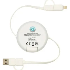 Chechia zwijany kabel do synchronizacji danych i szybkiego ładowania 5 w 1 45 W o długości 100 cm z tworzyw sztucznych pochodzących z recyklingu z detalami z bambusa / Biały 12441901