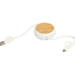 Chechia zwijany kabel do synchronizacji danych i szybkiego ładowania 5 w 1 45 W o długości 100 cm z tworzyw sztucznych pochodzących z recyklingu z detalami z bambusa / Biały 12441901