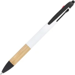 Długopis 3-kolorowy z uchwytem z bambusa / Biały LT80561-N0001