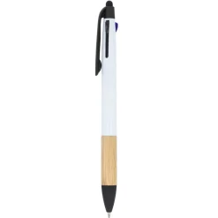 Długopis 3-kolorowy z uchwytem z bambusa / Biały LT80561-N0001
