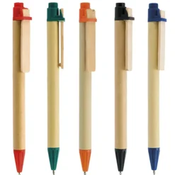 Długopis tekturowy z drewnianym klipsem / Recypen / Pomarańczowy IP13127432