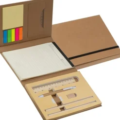 Folder z notatnikiem w linie i przyborami do pisania CALVIN / Brązowy 2119401