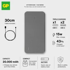 GP B+ Series Powerbank 20000 mAh / Czarny LT45103-N0002