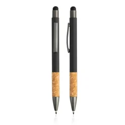 Gumowany długopis z aluminium i korka z funkcją touch / Merge / Czarny IP13155011