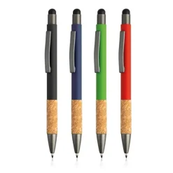 Gumowany długopis z aluminium i korka z funkcją touch / Merge / Granatowy IP13155065