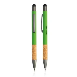 Gumowany długopis z aluminium i korka z funkcją touch / Merge / Granatowy IP13155065