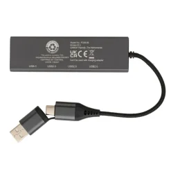Hub USB 2.0 z USB C, aluminium z recyklingu / Szary P308.682