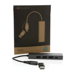 Hub USB 2.0 z USB C, aluminium z recyklingu / Szary P308.682