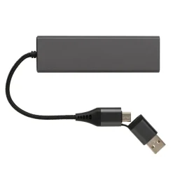 Hub USB 2.0 z USB C, aluminium z recyklingu / Szary P308.682