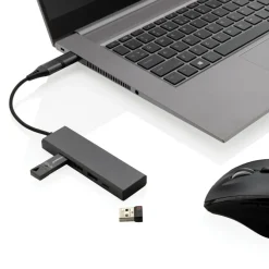Hub USB 2.0 z USB C, aluminium z recyklingu / Szary P308.682