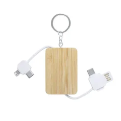 Kabel do ładowania, bambusowy brelok do kluczy / Biały V0182-02