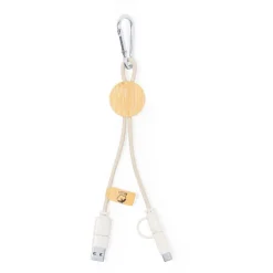 Kabel do ładowania ze słomy pszenicznej i bawełny z karabińczykiem, bambusowy element / Neutralny V1362-00