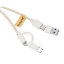 Kabel do ładowania ze słomy pszenicznej i bawełny z karabińczykiem, bambusowy element / Neutralny V1362-00