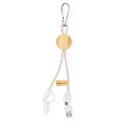 Kabel do ładowania ze słomy pszenicznej i bawełny z karabińczykiem, bambusowy element / Neutralny V1362-00