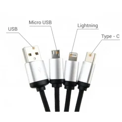 Kabel 3w1 z podświetlanym logo / Czarny EG041903