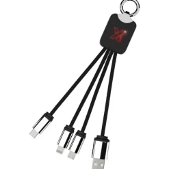 Kabel z podświetlonym logo 3w1 z brelokiem - SCX.design C15 / Czarny 2PX00190