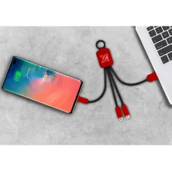 Kabel z podświetlonym logo 3w1 z brelokiem - SCX.design C15 / Mid red 2PX00191