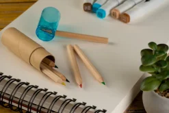 Kredki drewniane 6 kolorów BECKY w pudełku z recyklingu / Niebieski 113204