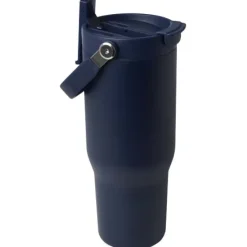 Kubek Bronx o pojemności 900 ml, z izolacją próżniową, wykonany ze recyklingowanej stali nierdzewnej z certyfikatem RCS i z miedzi, z wielofukncyjną zakrętką / Granatowy 10086455