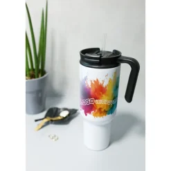Kubek termiczny 1100 ml Air Gifts z ergonomicznym uchwytem | Ony / Biały VA094-02