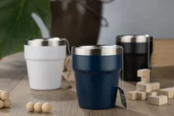 Kubek z recyklingowanej stali nierdzewnej MAKEL 300 ml / Granatowy 16404-06
