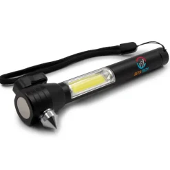 Latarka bezpieczeństwa 1 LED COB, przecinak do pasów, młotek bezpieczeństwa | Flint / Czarny V0925-03