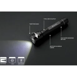 Latarka Gear X, ładowana przez USB, aluminium z recyklingu / Czarny P513.921